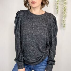 PER SE gray puff shoulder sweater charcoal gray whimsigoth 2762